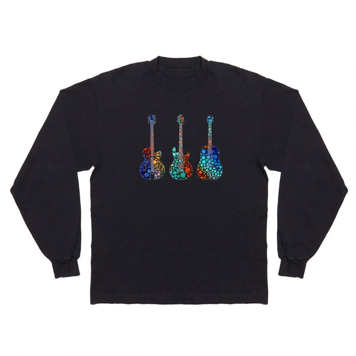 Modern Mosaic Music Art Three Colorful Guitars Long Sleeve T Shirt