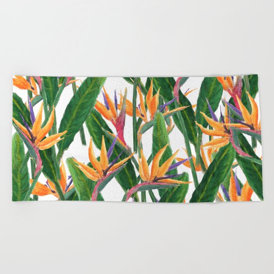 bird of paradise pattern Beach Towel