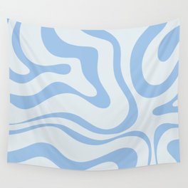 Soft Liquid Swirl Abstract Pattern Square in Powder Blue Wall Tapestry