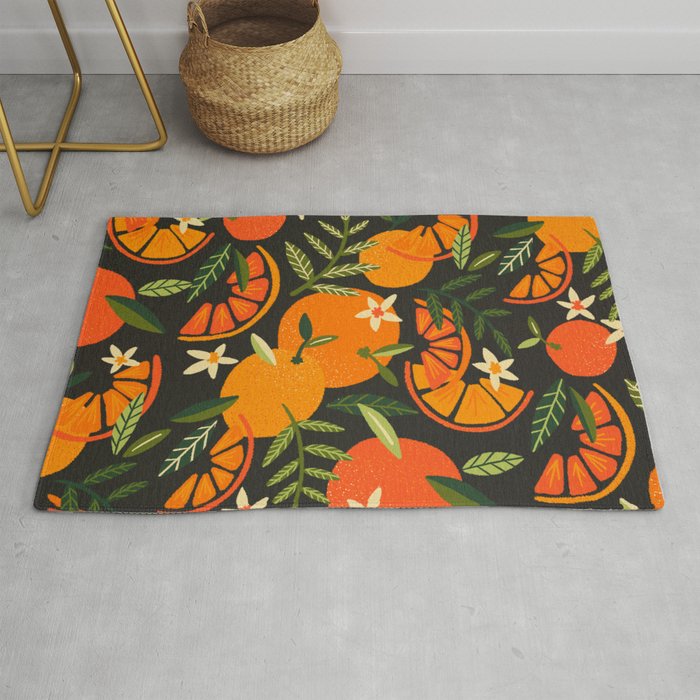 Orange Blooms – Charcoal Rug