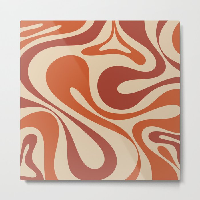 Mod Swirl Retro Abstract Pattern in Mid Mod Burnt Orange Rust Beige Metal Print