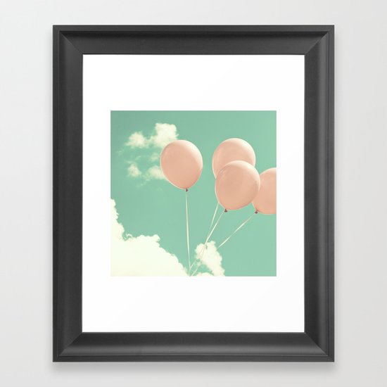 Soft Pink Balloons on Soft Blue - Turquoise Sky Framed Art Print