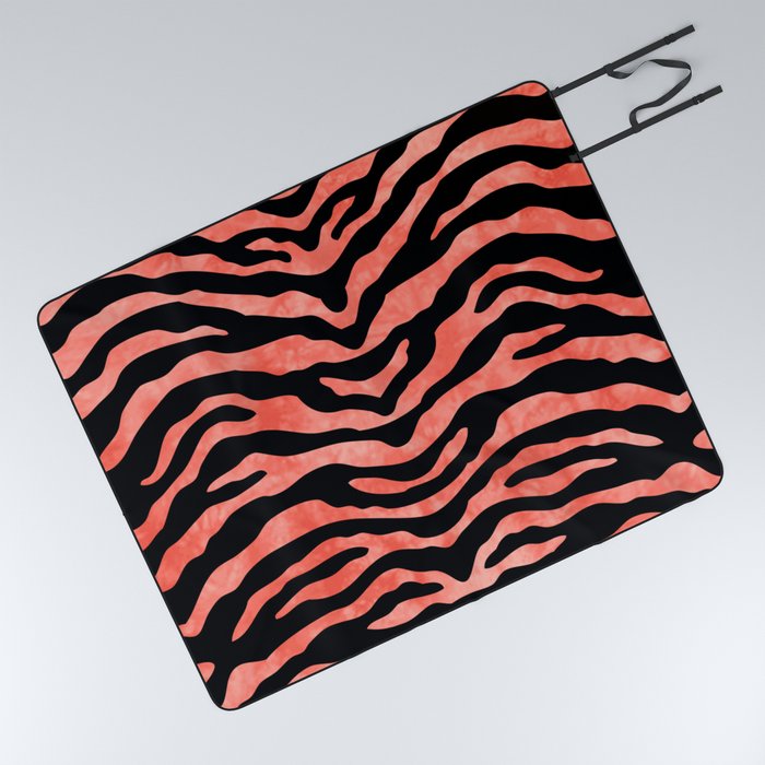 Zebra Tie Dye Black and Orange Picnic Blanket