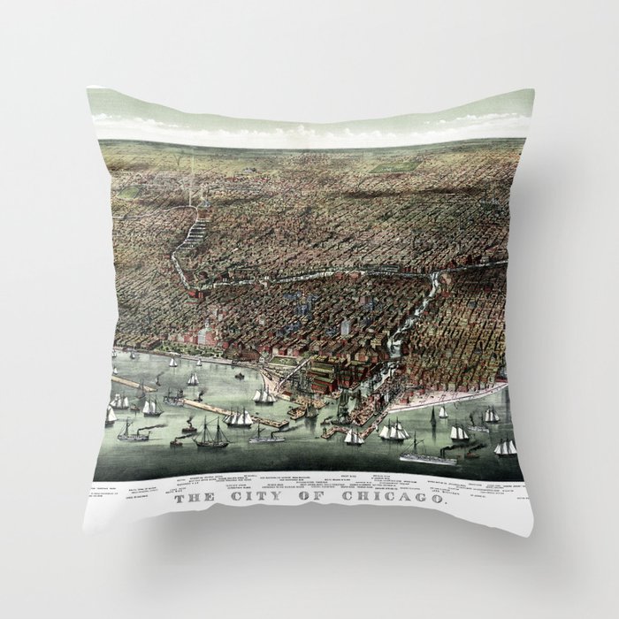 The city of Chicago - 1892 vintage pictorial map Throw Pillow