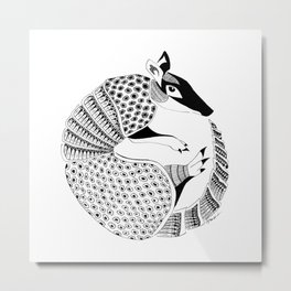 Possum on the Half Shell (Armadillo) Metal Print | Possum, Ink Pen, Drawing, Janinwise, Wild, Pattern, Black and White, Animal, Henna, Illustration 