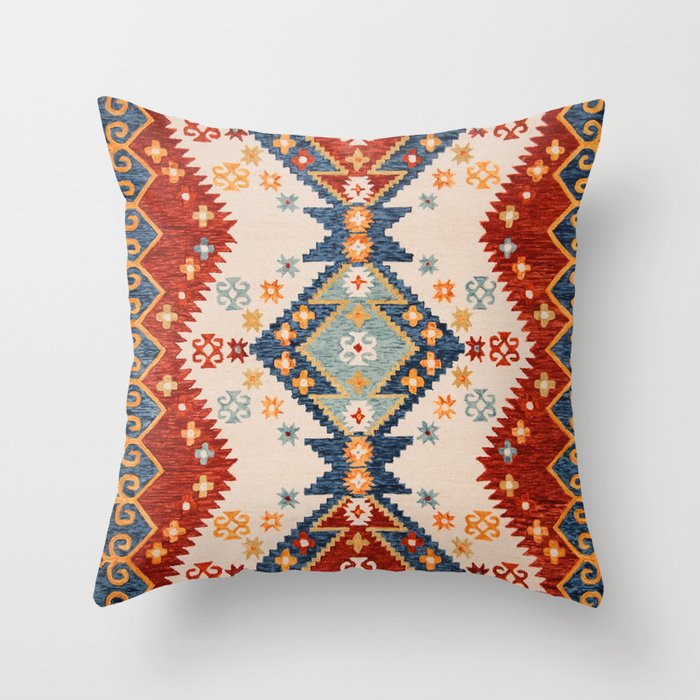 Bohemian Mosaic: Traditional Moroccan Fabric Design Style Throw Pillow