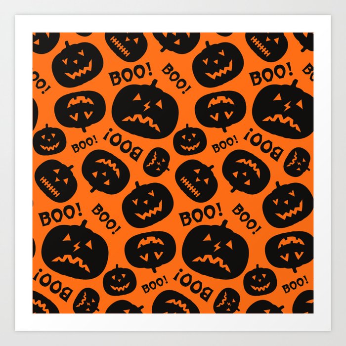 Halloween Boo! Jack-O-Lanterns Orange & Black Art Print