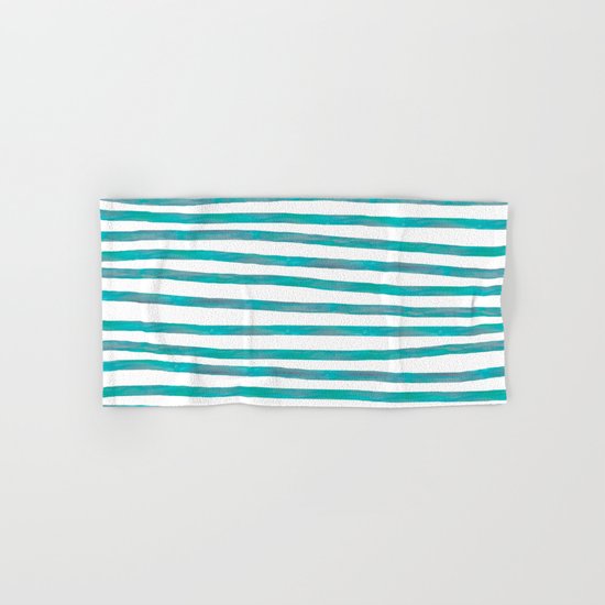 Ocean Green Hand-painted Stripes Hand & Bath Towel