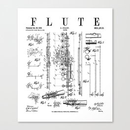 Flute Vintage Patent Flutist Flautist Drawing Print Canvas Print