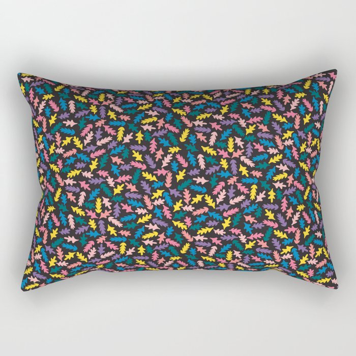 modern graphic small colored leaves on black Rectangular Pillow