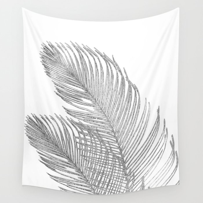 Palm Leaves Finesse Line Art with Silver Foil #1 (Faux Foil) #minimal #decor #art #society6 Wall Tapestry