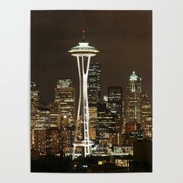 Seattle Space Needle at Night - City Lights Poster