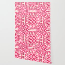 Hot Pink & Soft Cream Folk Art Pattern Wallpaper