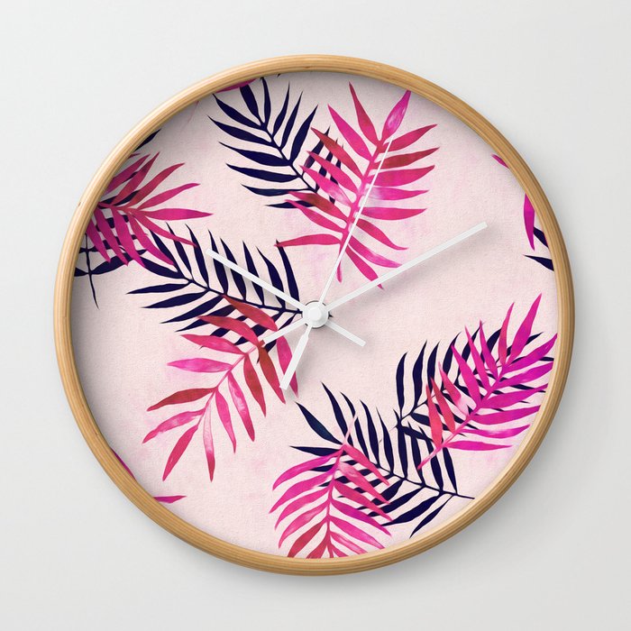 Pink Palm Pattern Wall Clock