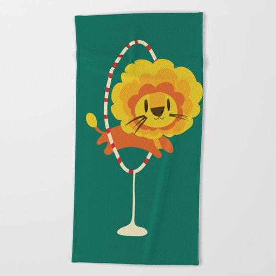 Lion hopped through a loop Beach Towel