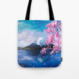 elegant japanese Fuji mountain spring lake sakura pink flowers cherry blossom  Tote Bag