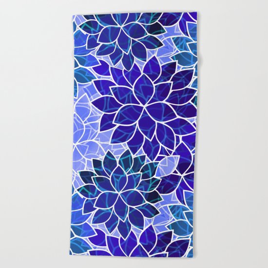 Azurite Blue Flowers Beach Towel