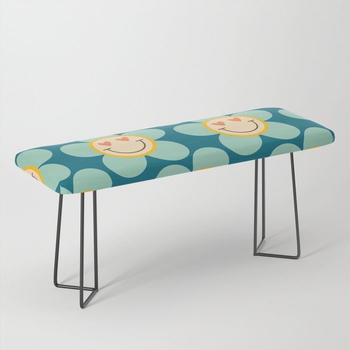 Smiley Pattern. Hippie 70s Smiling Faces. Retro Smile Cute Happy Colorful print for kids nursery Bench