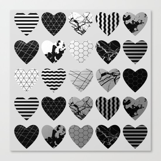 Metallic Love - Hexagon, stripes, triangles, geometric, marble, paint splat hearts! Canvas Print