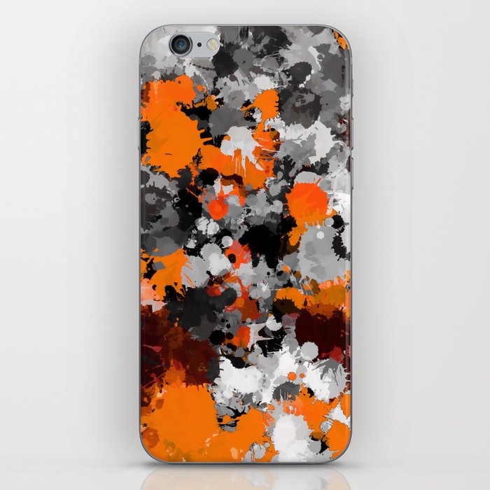 Orange and Grey Paint Splatter iPhone Skin