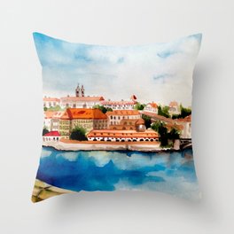 The Charles Bridge. Prague. Czech Republic. Watercolor Throw Pillow