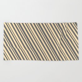 [ Thumbnail: Beige and Dim Gray Colored Stripes/Lines Pattern Beach Towel ]