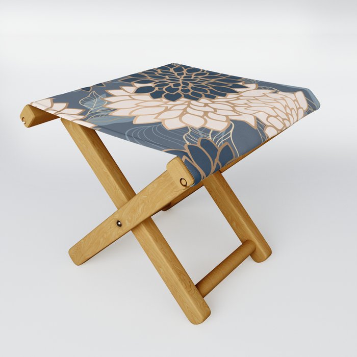 Floral Aesthetic in Blue, Ivory and Gold Folding Stool