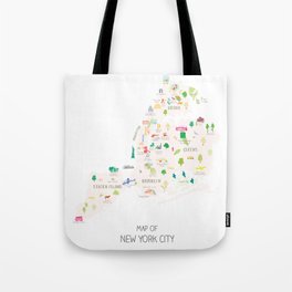Illustrated Map of the New York Boroughs Tote Bag