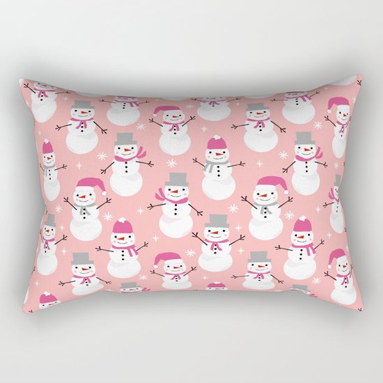 Snowman pattern illustration by charlotte winter snowflakes mittens scarves Rectangular Pillow