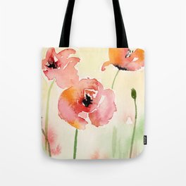 Coral Poppy Field Abstract Floral Tote Bag