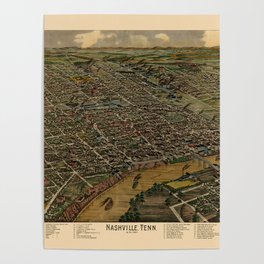 Map Of Nashville 1885 Poster