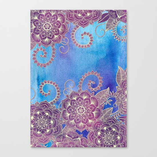 Magnolia & Magenta Floral on Watercolor Canvas Print