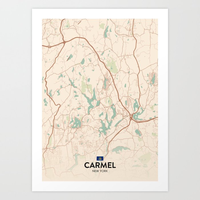 Carmel, New York, United States Vintage City Map Art Print by IMR