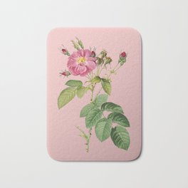 Vintage Harsh Downy Rose Botanical Illustration on Pink Bath Mat