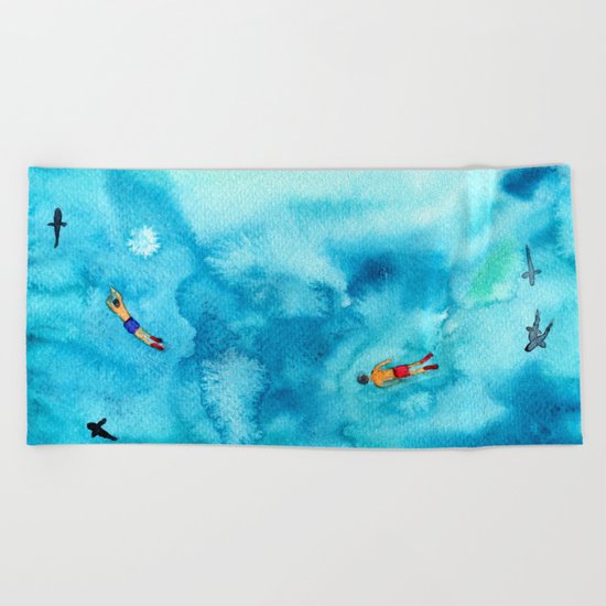 One summer day || watercolor Beach Towel