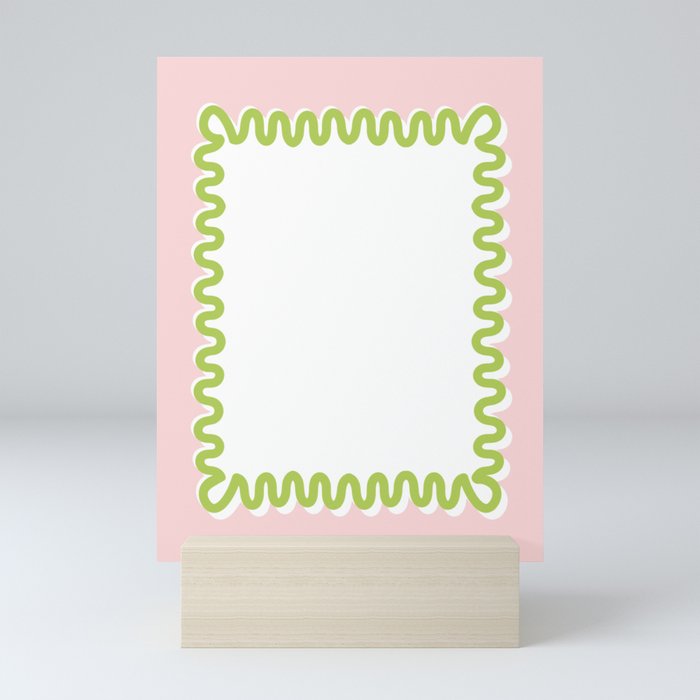 Wavy Lines - White Pink Green Mini Art Print