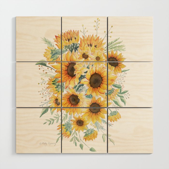Loose Watercolor Sunflowers Wood Wall Art