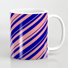 [ Thumbnail: Blue and Light Coral Colored Lined Pattern Coffee Mug ]