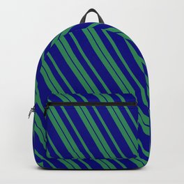 [ Thumbnail: Sea Green & Blue Colored Lines/Stripes Pattern Backpack ]