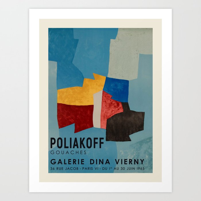 Serge Poliakoff. Exhibition poster for Dina Vierny Gallery in Paris, 1965. Art Print