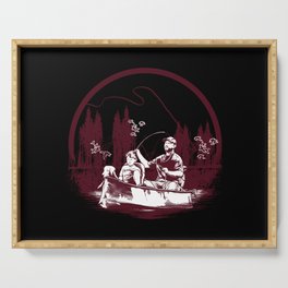 Dad And Son Fishing Boat Illustration Serving Tray
