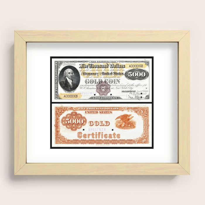 Vintage 1882 US $5000 Dollar Bill Gold Certificate Bank Note Recessed ...