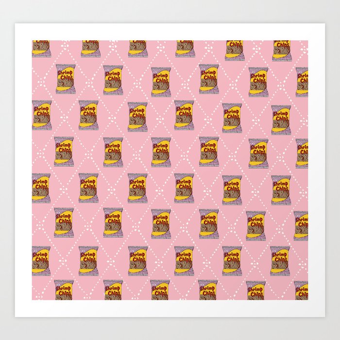 Pink Shrimp Chips Mask Art Print