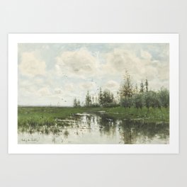 Muted Tones Landscape Print - Green Marshes - Wilderness Country Painting Art Print