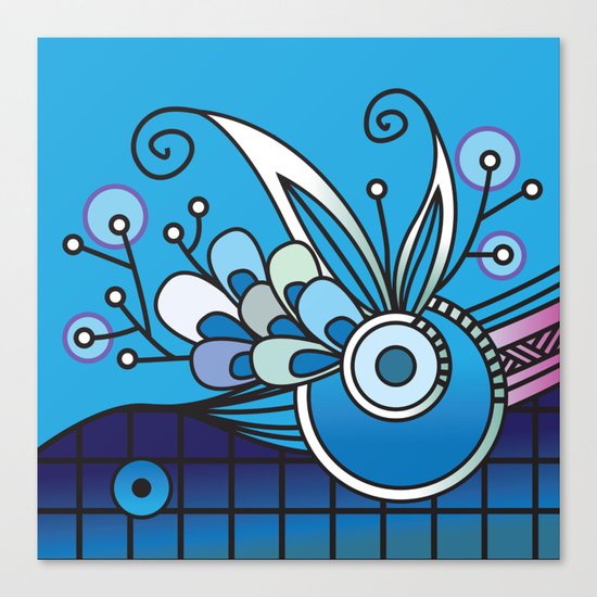 Ornate square zentangle, Ultramarine Blue Canvas Print
