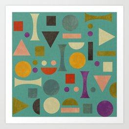 Playful Bauhaus geometric shapes on turquoise Art Print