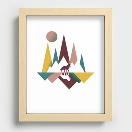 Colorful Vintage Wolf In Whimsical Wild and Mountains With Moon Recessed Framed Print