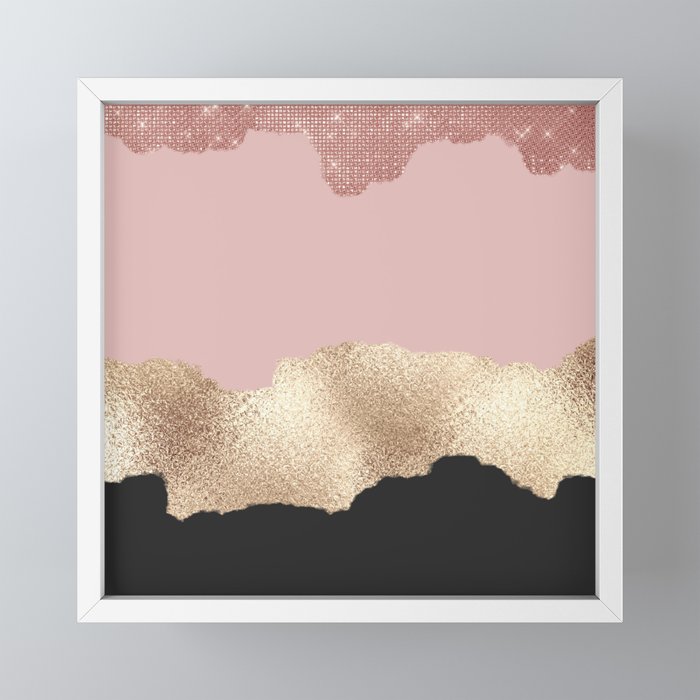 Print Girly Framed Art Gold Pink Abstract Art | Black Mini by Glitter Rose Society6 La Femme
