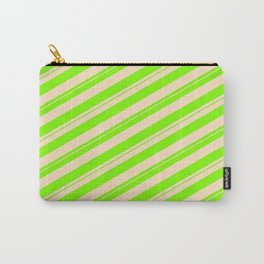 [ Thumbnail: Chartreuse and Bisque Colored Striped/Lined Pattern Carry-All Pouch ]