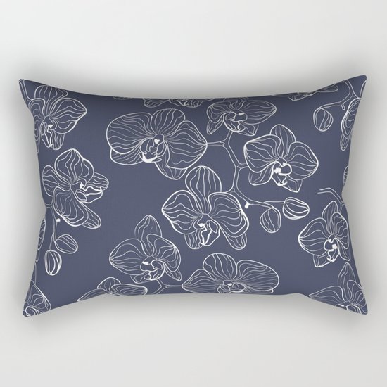 Retro . Orchid flowers on a blue background . Rectangular Pillow